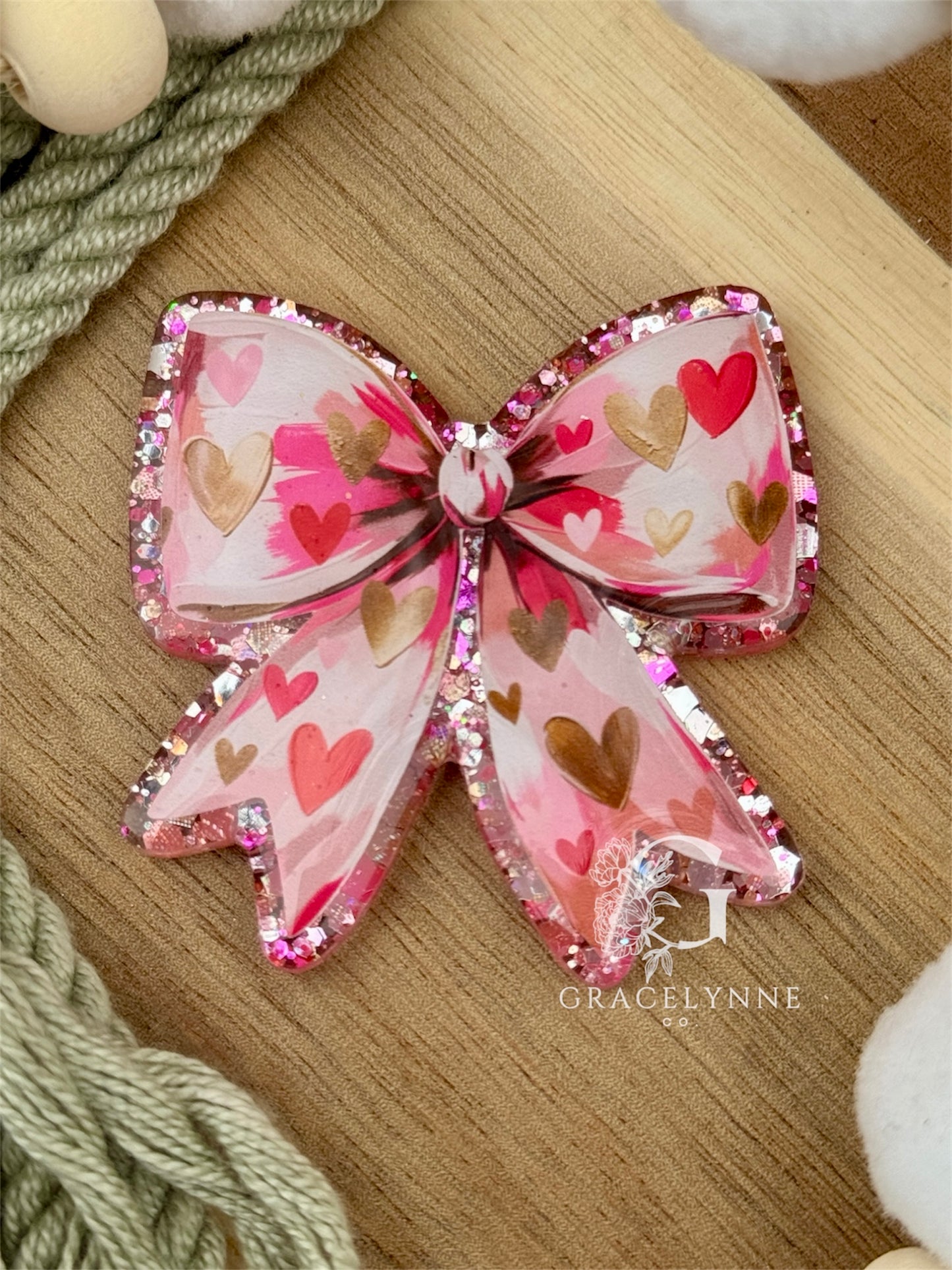 Pink & Gold Heart Bow
