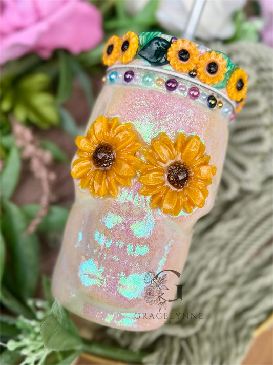 09. Sunflower Skull- 18 oz Stainless Steel Can