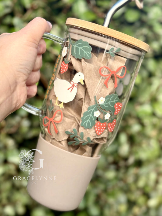 14. Ducks and Strawberries - 40 oz Glass with Handle