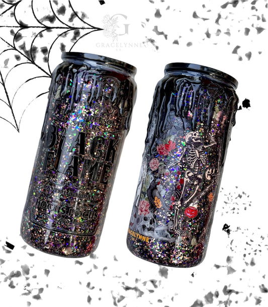 34. Black Flame skellies - 16 oz Glass Snowglobe