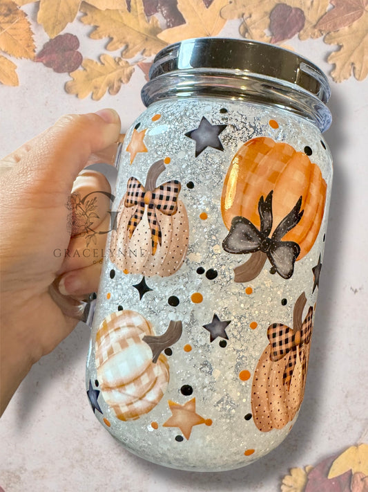 39. Plaid Pumpkins- 15 oz Acrylic Mason Jar Snowglobe
