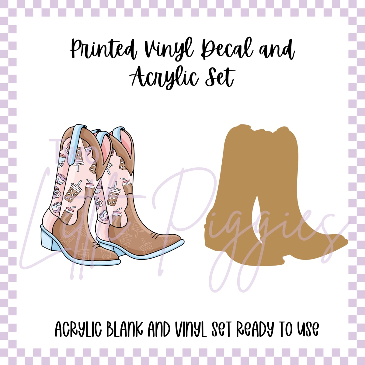 Printed Vinyl and Acrylic Set - Cowgirl Boot Coffee
