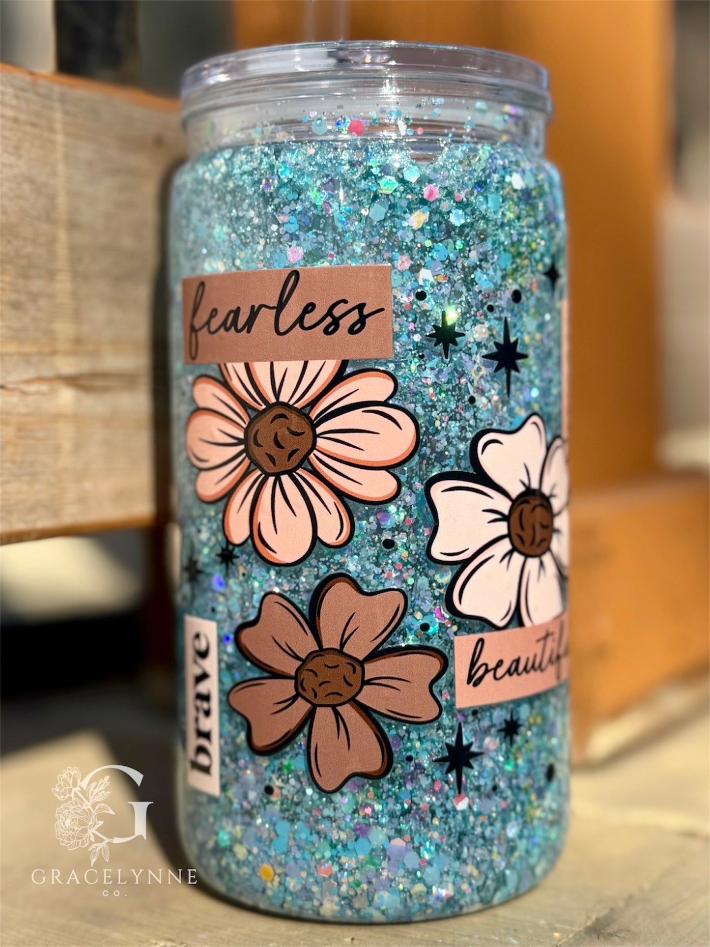 26. Brave, Strong, Fearless, Beautiful - 16 oz Plastic Snowglobe