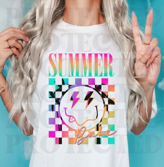 Summer Babe Smiles (neon squares)_DTF