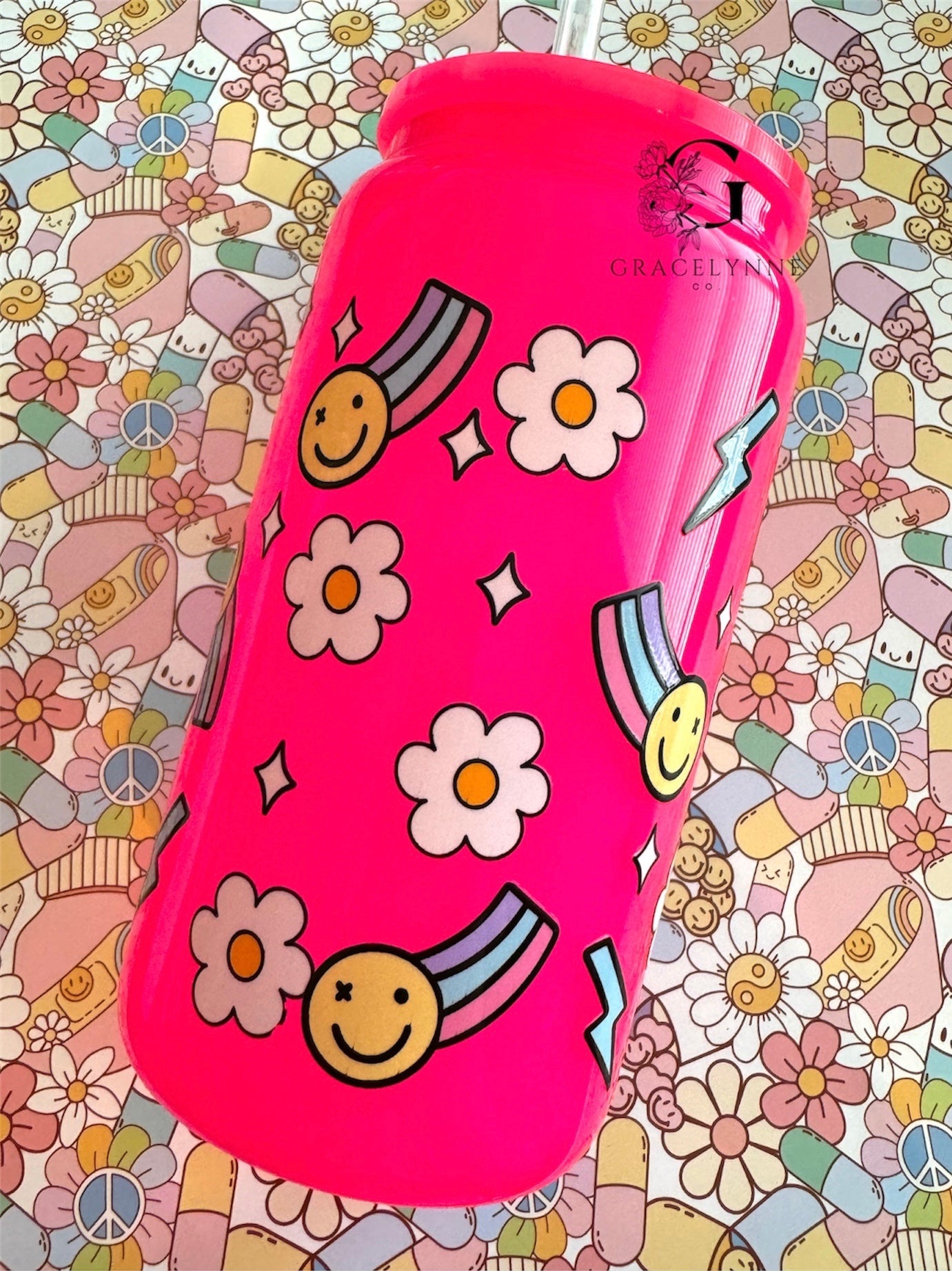 47. Not perfect - Doing My Best - 16 oz Glass Neon Pink