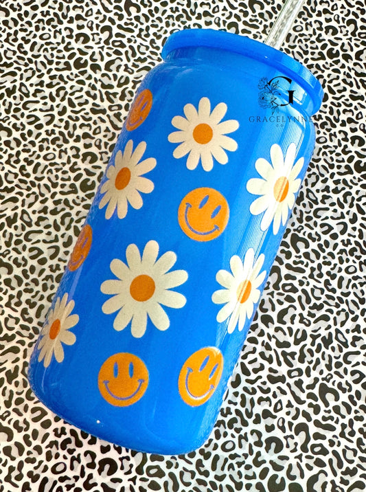 43. Smile - 16 oz Glass Neon Blue