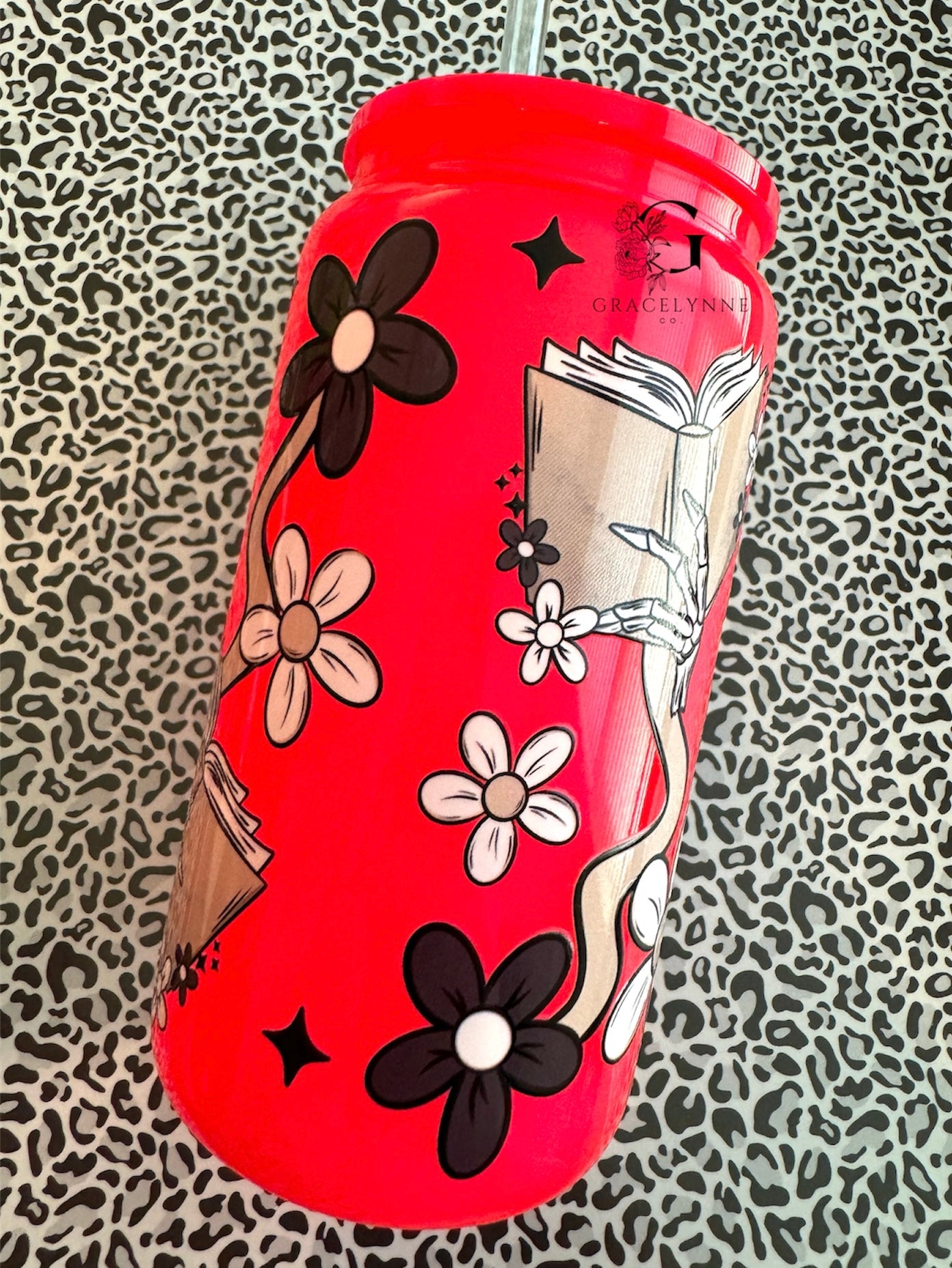 44. Keep Watching - 16 oz Glass Neon Red