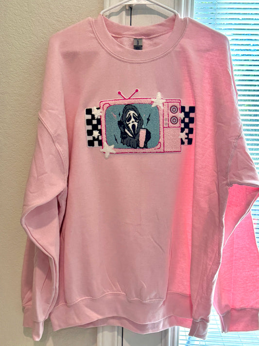 XL Light Pink No You Hang Up Crewneck_Chenille Patch