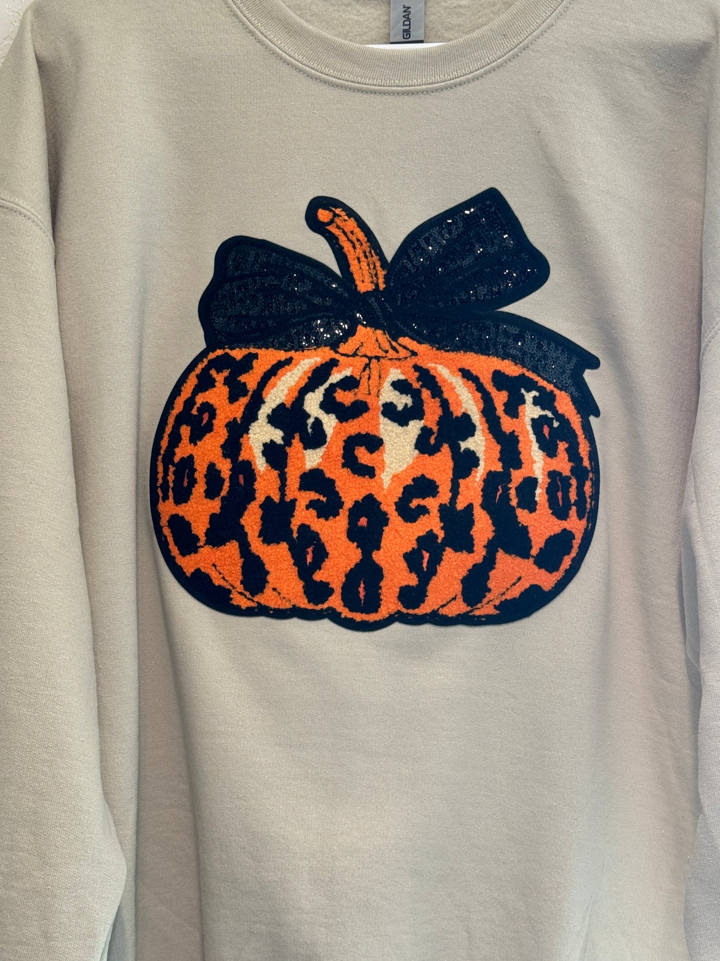 XL Sand Leopard Pumpkin Crewneck_Chenille Patch