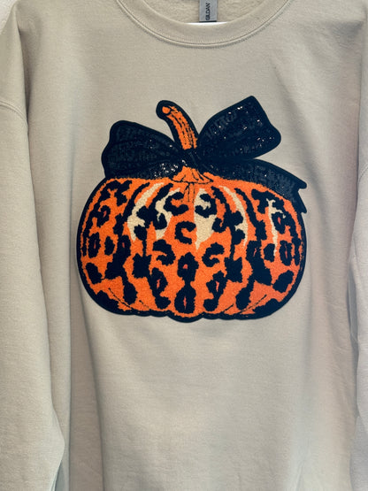 XL Sand Leopard Pumpkin Crewneck_Chenille Patch