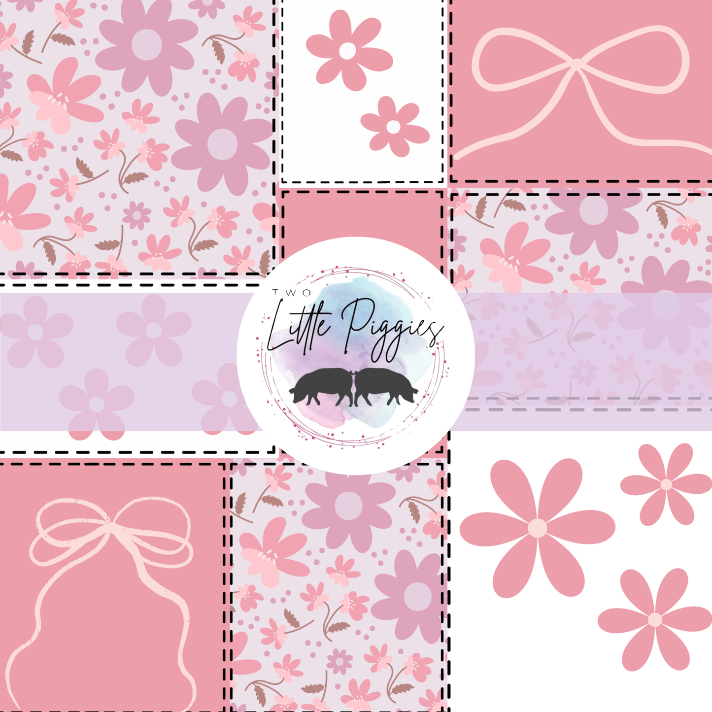 Printed Vinyl - Patchwork - Pink Bows and Flowers