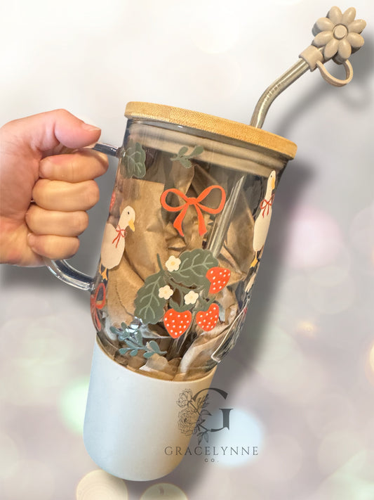 14. Ducks and Strawberries - 40 oz Glass with Handle