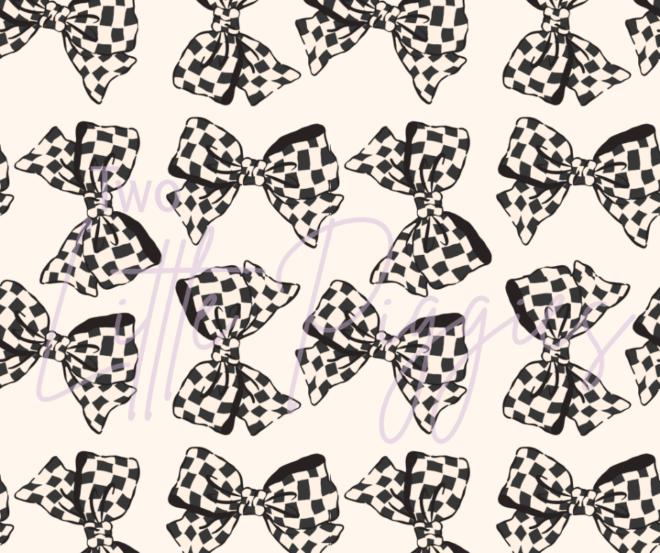 Printed Vinyl - Black and White Checkered Bows