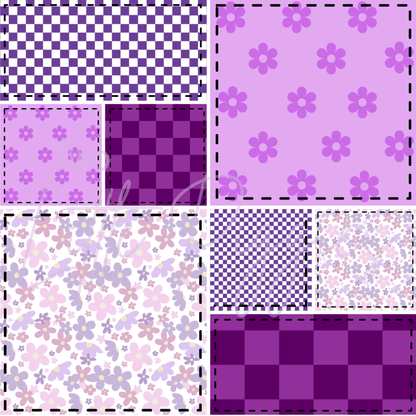 Printed Vinyl - Patchwork - Purple Flowers and Checkers