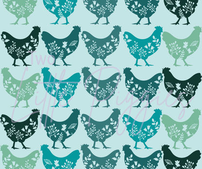 Printed Vinyl - Characters - Teal Chickens