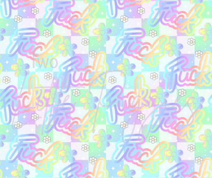 Printed Vinyl - Pastel Rainbow F*** on White Checker