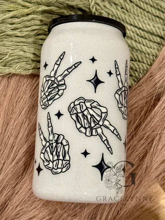 11. Peace skelly hands - 16 oz Stainless Steel Can