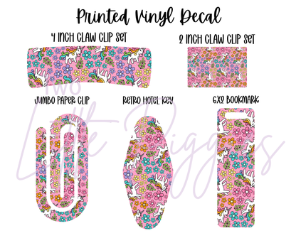 Printed Vinyl - Unicorns and Flowers