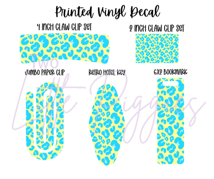 Printed Vinyl - Leopard - Blue and Neon Yellow