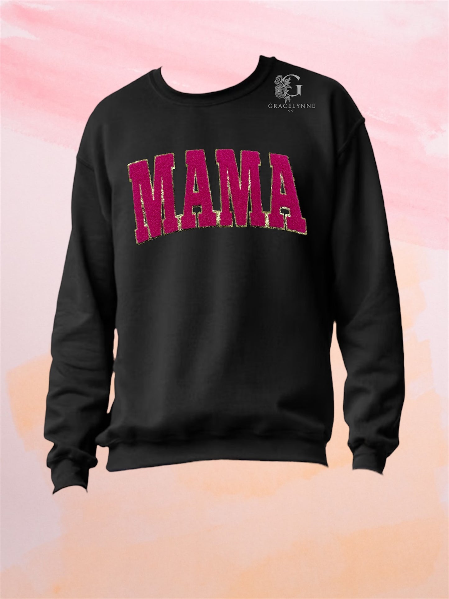 Mama Hot Pink Crewneck_Chenille Patch