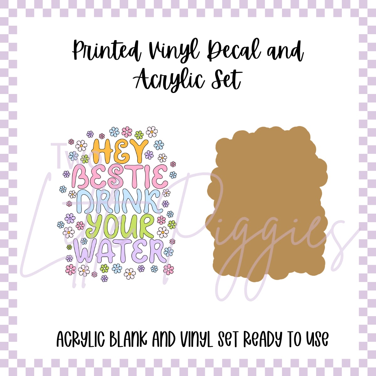Printed Vinyl and Acrylic Set - Hey Bestie, Drink Your Water