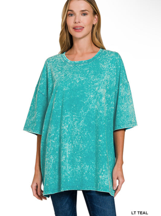 Teal Zenana Boyfriend Box Shirt