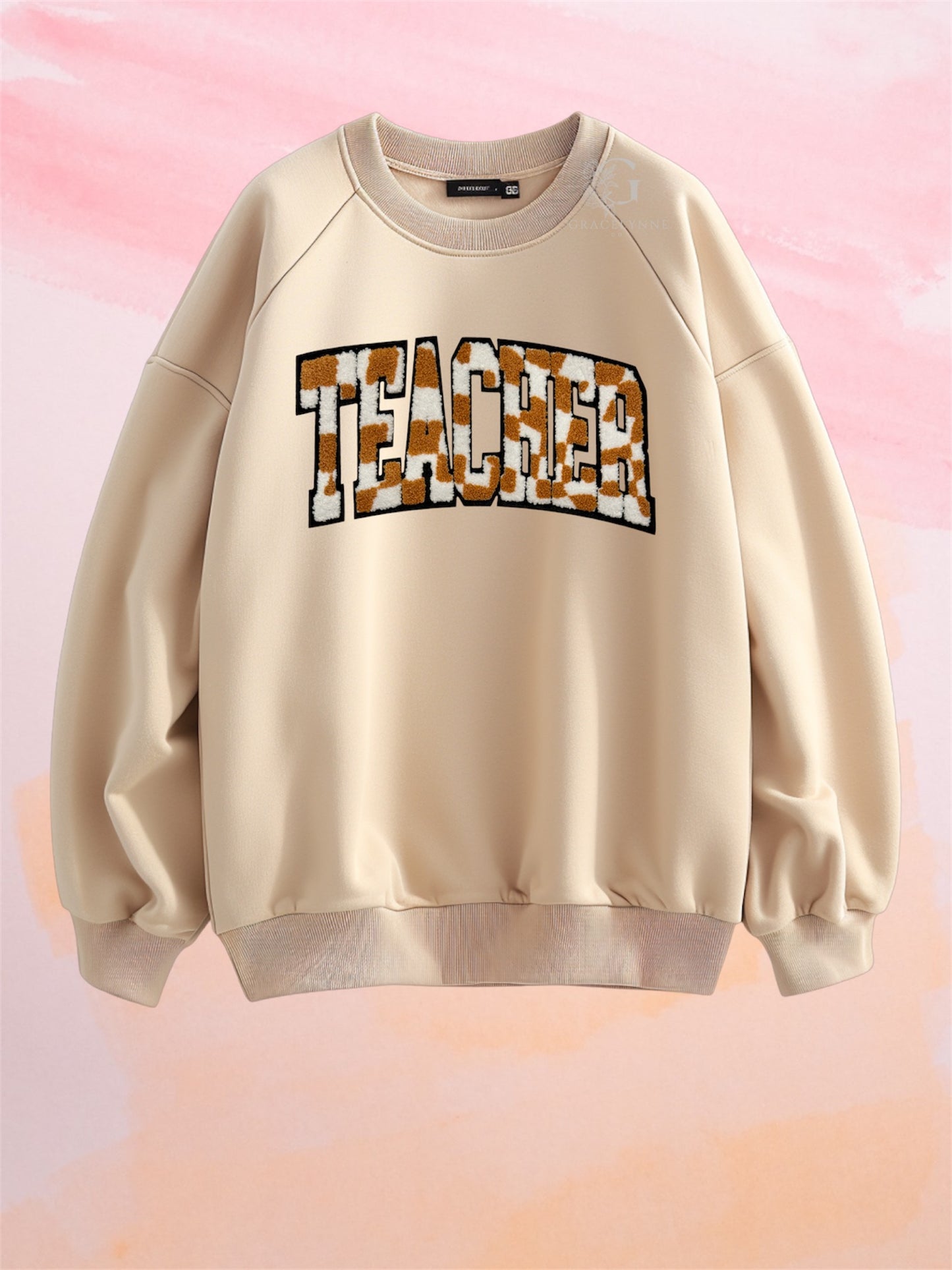 Checkered Teacher Crewneck_Chenille Patch