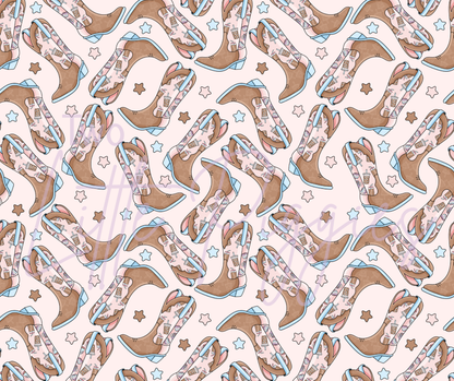 Printed Vinyl - Cowgirl Boots - Coffee