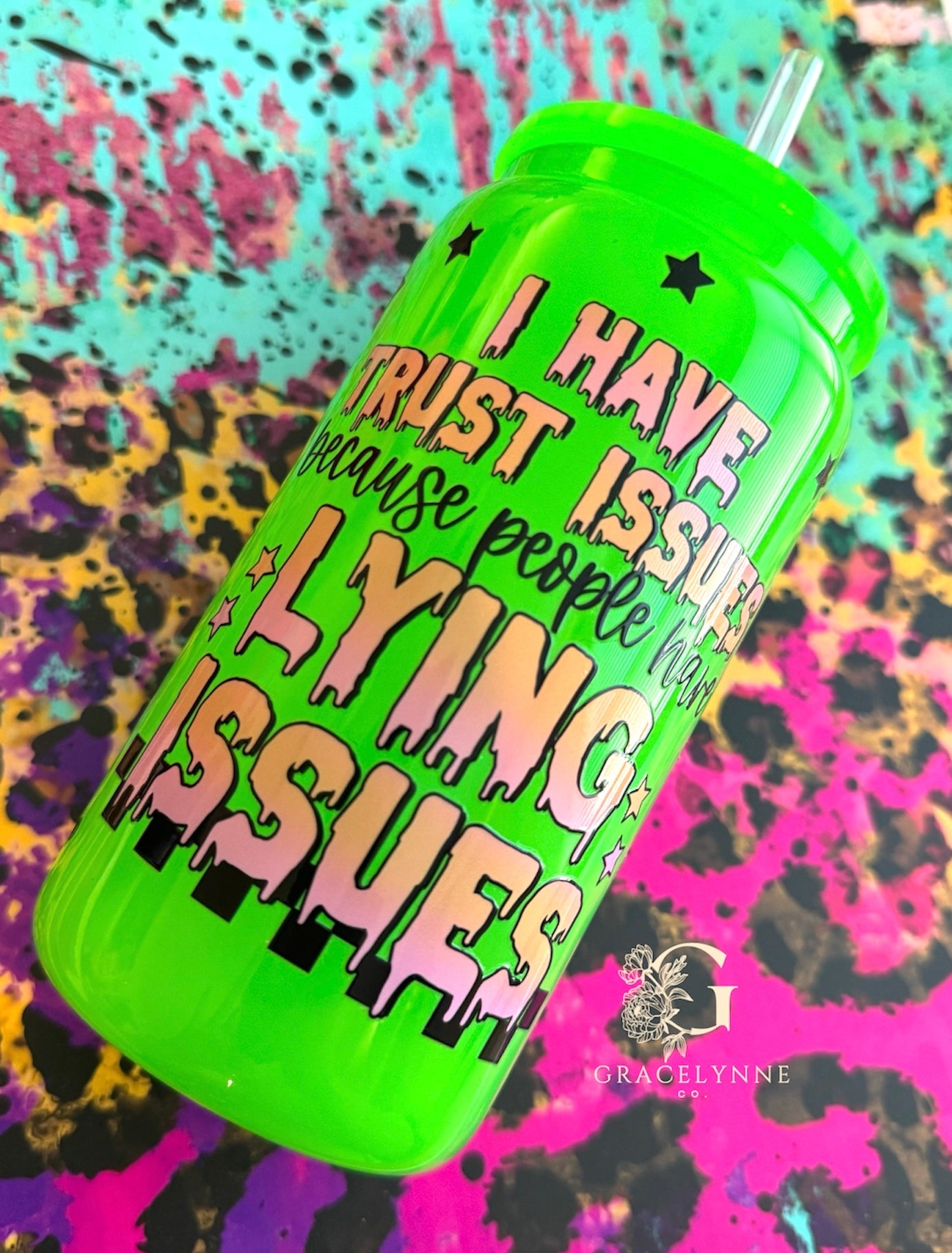 Not perfect - Trust Issues - 16 oz Glass Neon Green