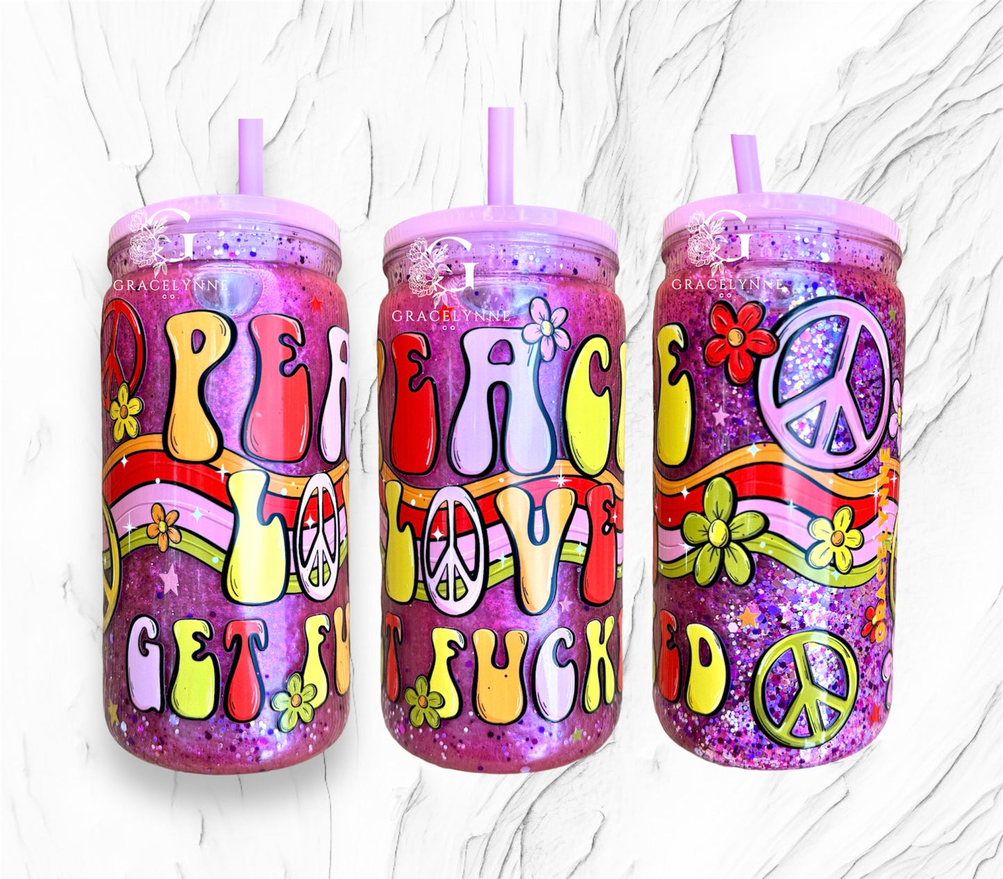 Peace & Love Snowglobe - 16 oz Acrlyic Can